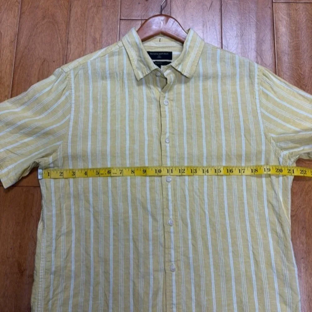 Banana Republic Linen Mens Slim Fit Shirt Size M Yellow Striped Casual Preppy